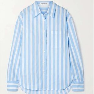 THE FRANKIE SHOP Lui Striped Cotton-Poplin Shirt Blue White Size Small